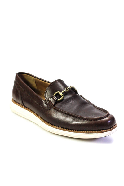 Cole Haan Grand.OS Mens Brown Leather Embellished Slip On Loafer Shoes Size 9.5