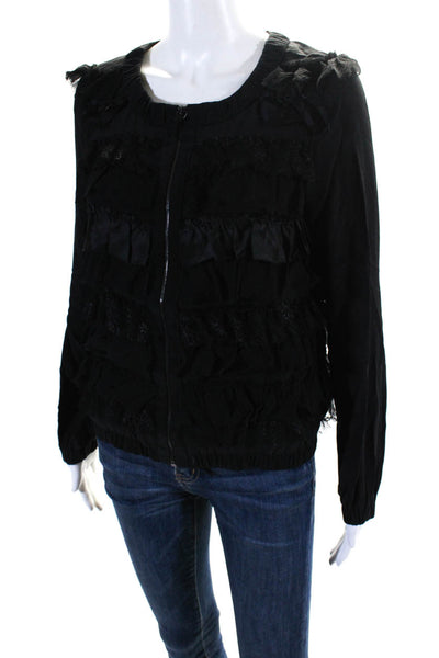 Rebecca Taylor Womens Front Zip Long Sleeve Sheer Lace Silk Jacket Black Size 4