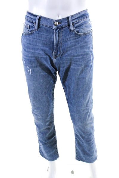 Frame Denim Mens Zipper Fly Distressed Medium Wash Straight Jeans Blue Size 33