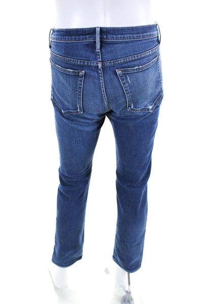 Frame Denim Mens Zipper Fly Medium Wash Distressed Straight Jeans Blue Size 34