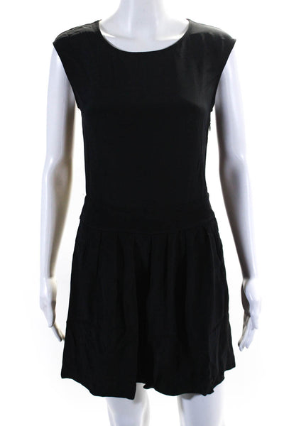 Theory Womens Button Back Sleeveless Scoop Neck Silk Dress Black Size 2