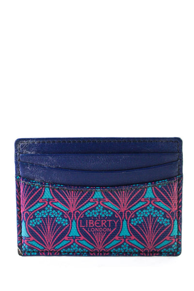 Liberty Womens Leather Floral Print Card Holder Wallet Navy