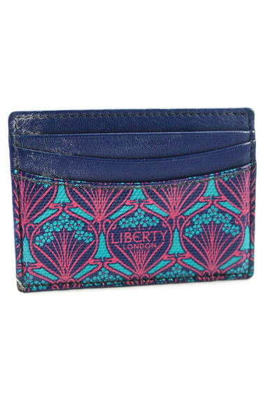 Liberty Womens Leather Floral Print Card Holder Wallet Navy