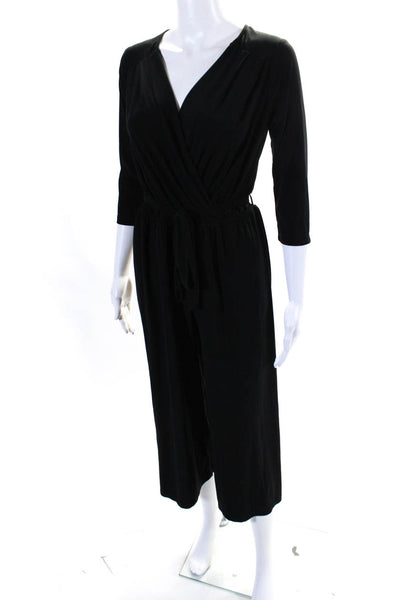 Gilli Womens Jersey Knit V-Neck Flat Straight Leg Capri Jumpsuit Black Size S