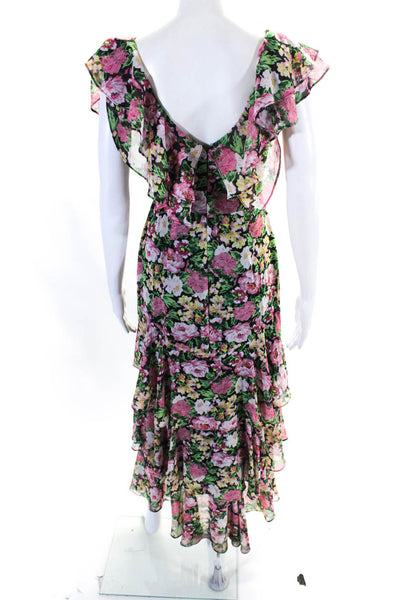 Wayf Chiffon Floral Print Cap Sleeve Ruffled Hem Tiered Dress Multicolor Size XS