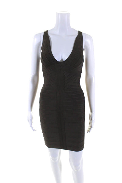 Herve Leger Womens Trista Body Con Dress Dusty Olive Green Size Extra Small