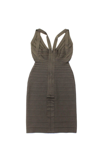 Herve Leger Womens Trista Body Con Dress Dusty Olive Green Size Extra Small