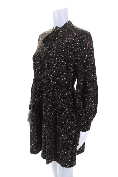 Madewell Womens Silk Stars Print Long Sleeves A Line Dress Black Size 00