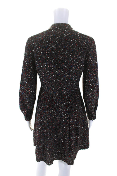 Madewell Womens Silk Stars Print Long Sleeves A Line Dress Black Size 00