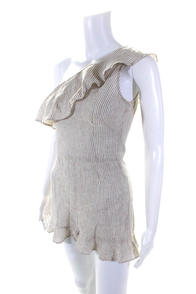 Intermix Womens Linen Striped One Shoulder Romper Beige White Size Petite