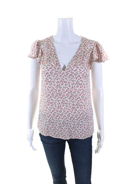 ALC Women's Round Neck Ruffle Cap Sleeves Floral Blouse Size 0