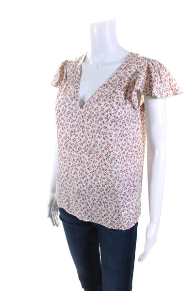 Rebecca Taylor Womens Silk Floral Print Flutter Sleeves Blouse White Size 00