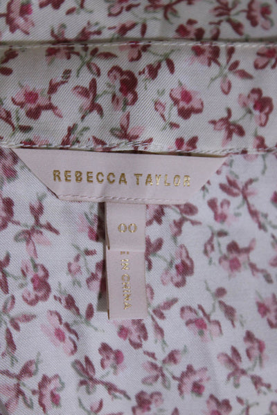 Rebecca Taylor Womens Silk Floral Print Flutter Sleeves Blouse White Size 00