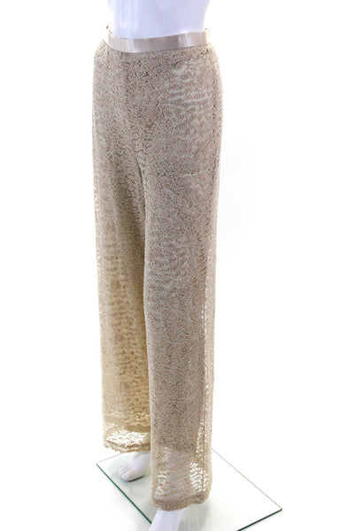 Oscar de la Renta Womens Mesh Knit Beaded Flared Hem Dress Pants Beige Size S