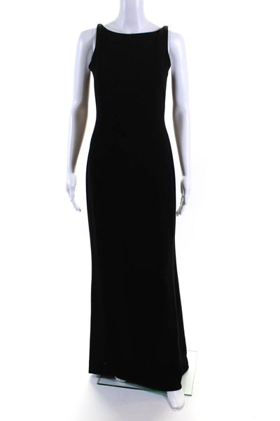 Melinda Eng Womens Silk Georgette Sleeveless Low Back Flared Gown Black Size 4