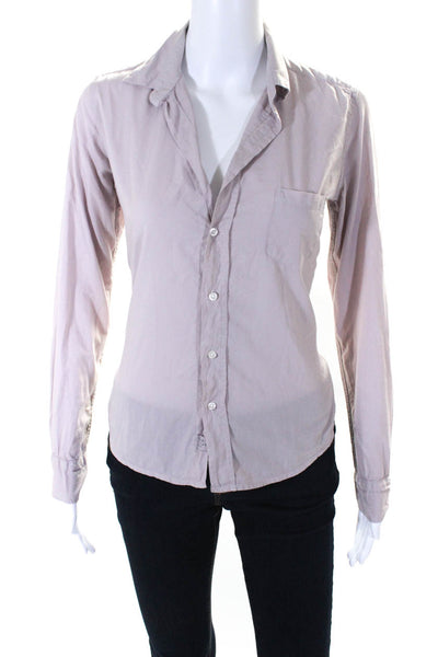 Frank & Eileen Womens Cotton Collared Button Up Blouse Top Lavender Size XS