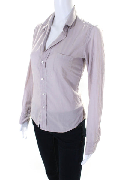 Frank & Eileen Womens Cotton Collared Button Up Blouse Top Lavender Size XS