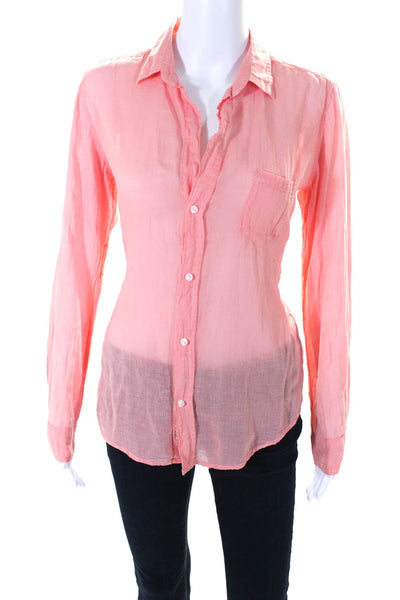 Frank & Eileen Womens Sheer Cotton Collared Button Up Blouse Top Coral Size XS