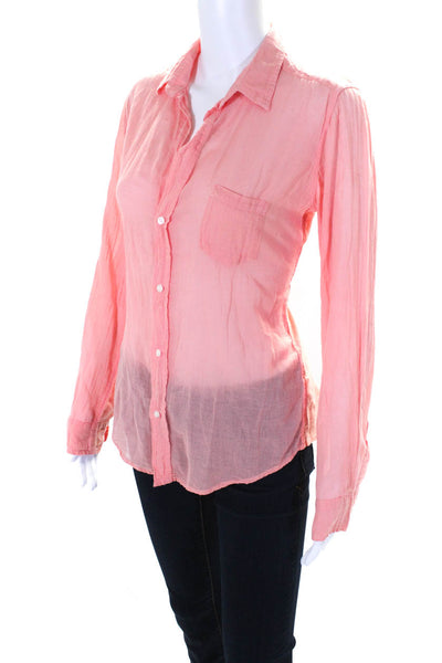 Frank & Eileen Womens Sheer Cotton Collared Button Up Blouse Top Coral Size XS