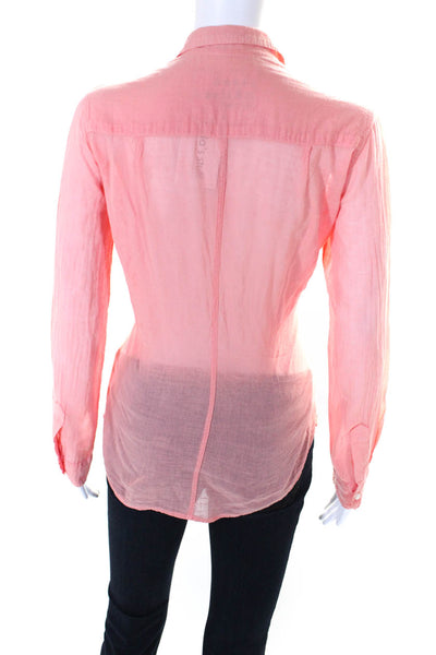 Frank & Eileen Womens Sheer Cotton Collared Button Up Blouse Top Coral Size XS