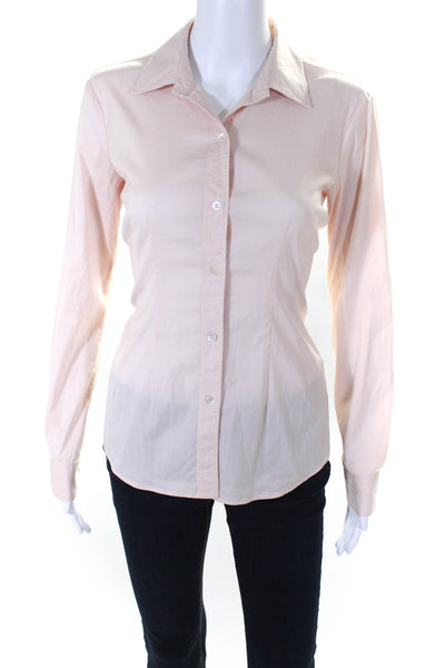 Theory Womens Cotton Collared Button Up Long Sleeve Blouse Top Pink Size P