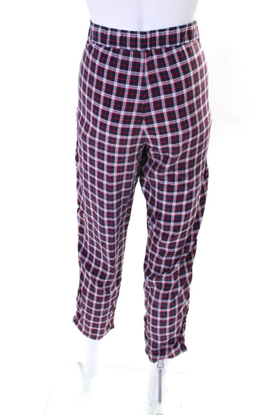 Equipment Femme Womens Silk Plaid Elastic Waist Pants Trousers Red Size S