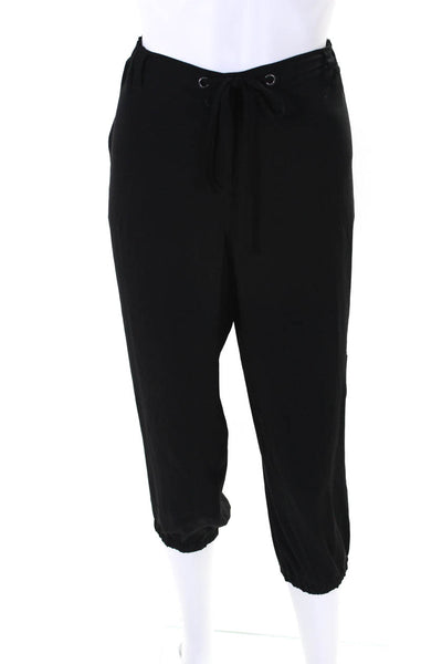 Eileen Fisher Womens Silk Georgette Drawstring Waist Capri Pants Black Size PM