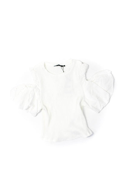Zara Women's Round Neck Cold Shoulder Ribbed Blouse White Size M Lot 3