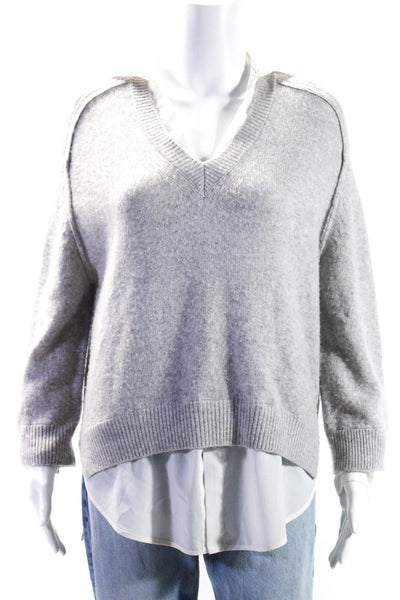 Brochu Walker Womens Long Sleeve Pullover Collared V-Neck Sweater Grey Size S