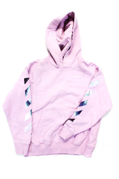 Off White Girls Pink Graphic Print Cotton Long Sleeve Pullover Hoodie Size 8