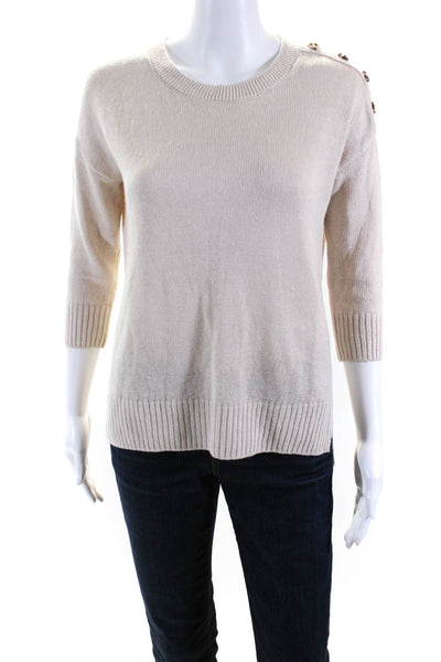 Tahari Womens Linen Textured Buttoned Long Sleeve Pullover Sweater Beige Size XS