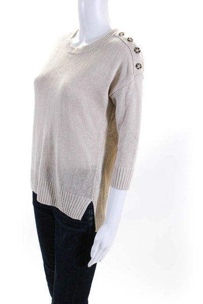 Tahari Womens Linen Textured Buttoned Long Sleeve Pullover Sweater Beige Size XS