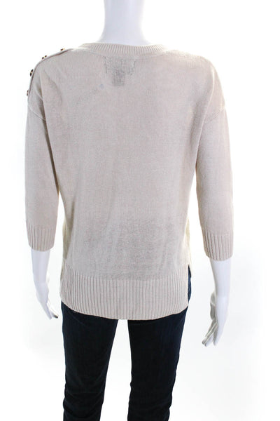 Tahari Womens Linen Textured Buttoned Long Sleeve Pullover Sweater Beige Size XS