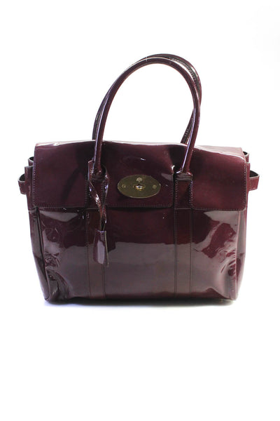 Mulberry Womens Patent Leather Foldover Top Handle Bag Purse Burgundy
