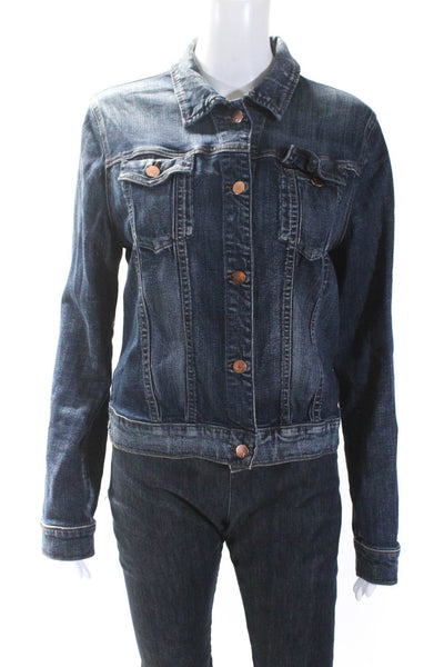 J Brand Womens Dark Washed Cotton Collared Buttoned Denim Jacket Blue Size M