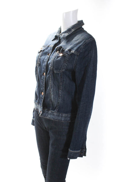 J Brand Womens Dark Washed Cotton Collared Buttoned Denim Jacket Blue Size M