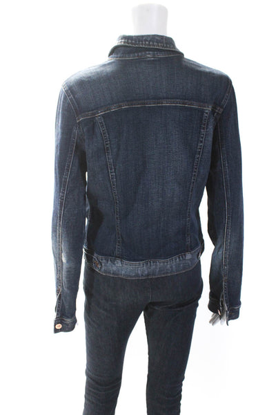 J Brand Womens Dark Washed Cotton Collared Buttoned Denim Jacket Blue Size M