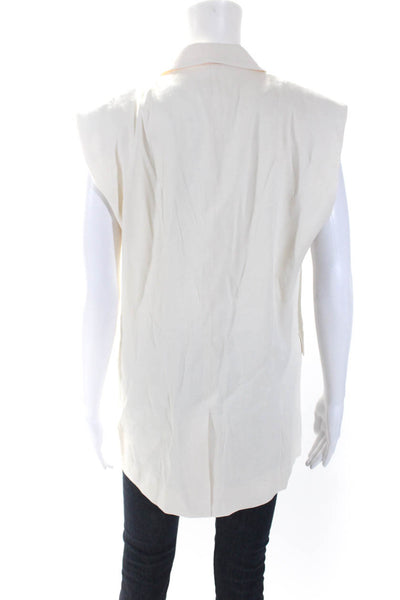 Frame Womens Linen Buttoned Collared Sleeveless Darted Blazer Vest White Size S