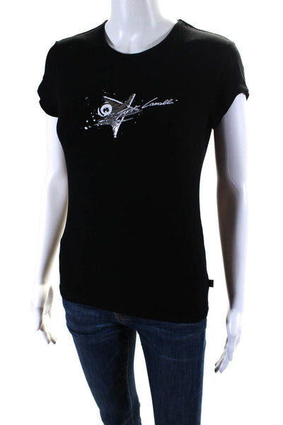 Just Cavalli Womens Short Sleeves Tee Shirt Black Silver Cotton Size Small