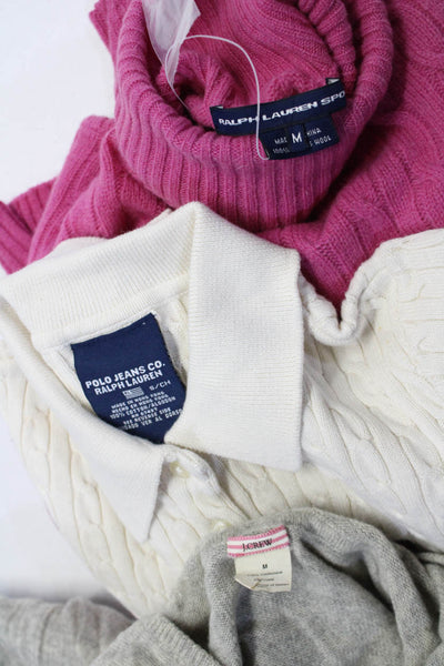 Ralph Lauren Sport J Crew Womens Sweaters Pink White Size Medium Small Lot 3
