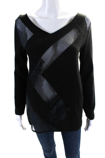 Donna Karan New York Womens Black Cashmere Printed Long Sleeve Sweater Top SizeL