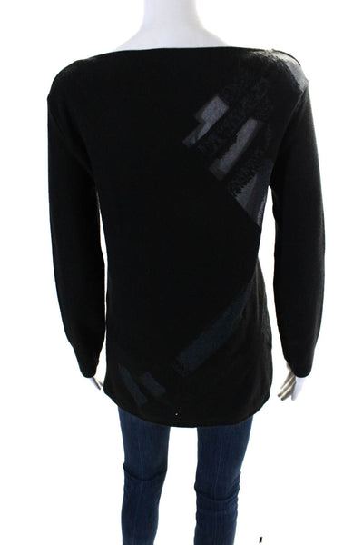 Donna Karan New York Womens Black Cashmere Printed Long Sleeve Sweater Top SizeL