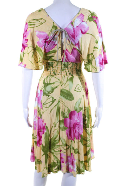 Le Shack By Tracy Feith Womens Floral Print V Neck A Line Dress Yellow Size 6