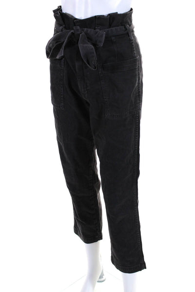 Amo Womens Paper Bag High Rise Utility Pant Jeans Washed Black Size 25