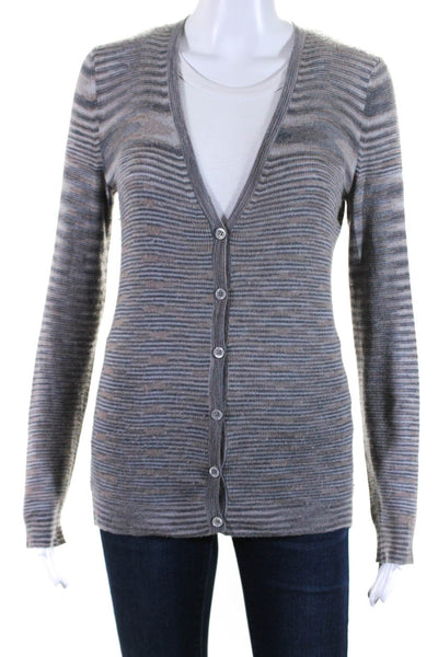 Missoni Womens Striped Button Down Cardigan Sweater Gray Size EUR 44