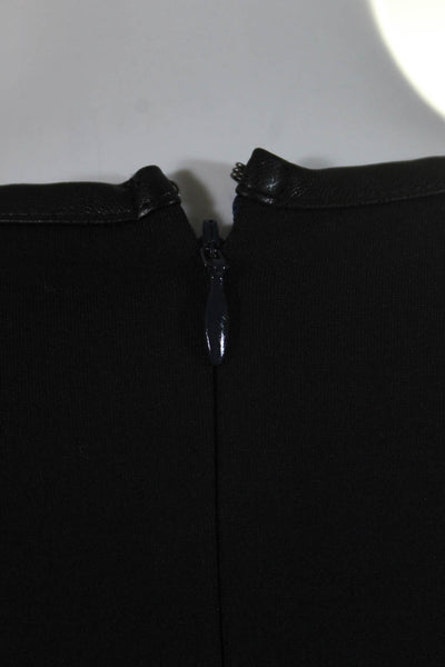 346 Brooks Brothers Womens Faux Leather Trim Ponte Sheath Dress Navy Size 2