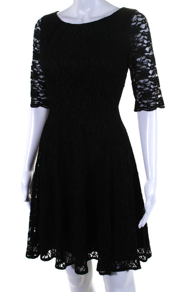 L.K. Bennett Womens Short Sleeve Lace Crew Neck Fit & Flare Dress Black Size 4