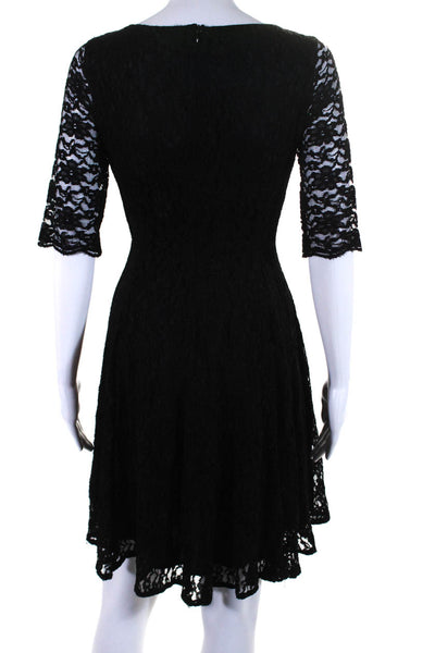 L.K. Bennett Womens Short Sleeve Lace Crew Neck Fit & Flare Dress Black Size 4