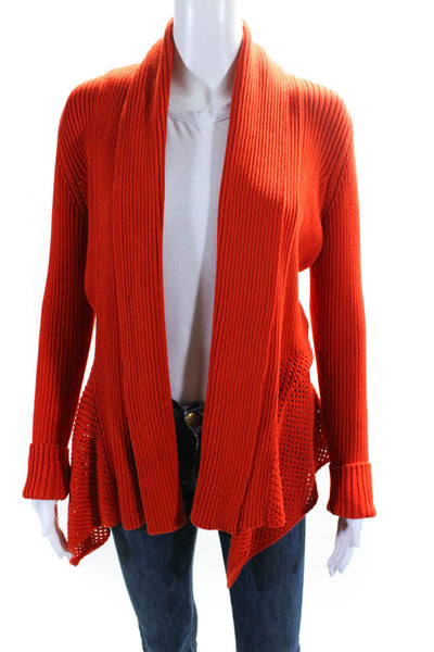 Akris Punto Womens Ribbed Knit Open Knit Trim Cardigan Sweater Orange Size 10