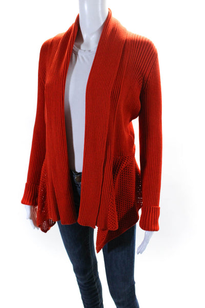 Akris Punto Womens Ribbed Knit Open Knit Trim Cardigan Sweater Orange Size 10